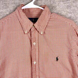Ralph Lauren Shirt Mens Medium Orange Gingham Check Long Sleeve Button Down